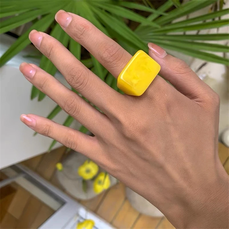 2022 New Kpop Vintage Trendy Geometric Square Candy Color Resin Rings Girls Fashion Aesthetic Jewelry Gifts | Украшения и