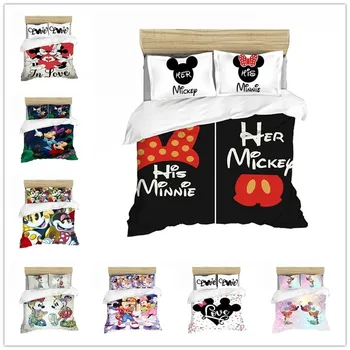 

Disney Cute Mickey mouse Bedding Set Lovely Couple Queen King Size Bed Set Children Duvet Cover Pillow Cases