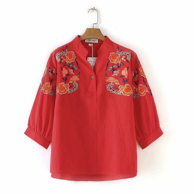 

Plus Size Vrouwen Blouse Half Sleeve Borduren Tops Dames Wit Blusas vrouwen tops