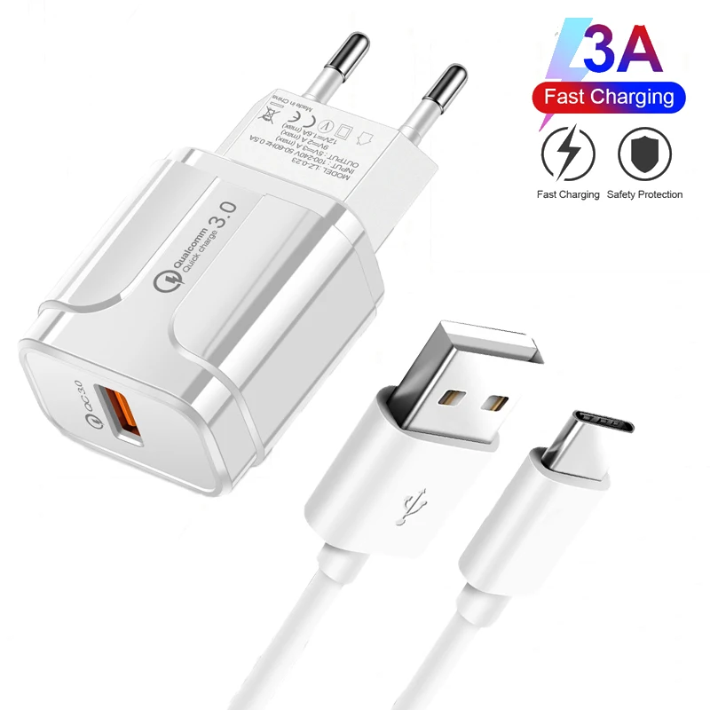 Mobile Phone Fast Charger For Samsung S20 FE S10 S9 S8 Plus Lite A21S A31 A51 A71 A41 A50 Type-c USB Cablel QC 3.0 USB Charger