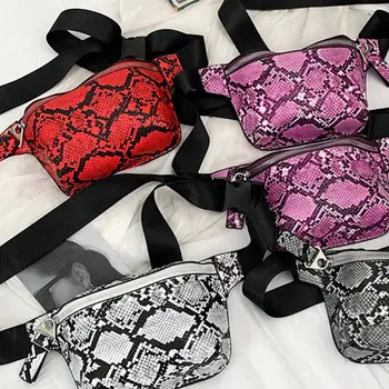 

Women Snakeskin Pattern Waist Fanny Pack Belt Leather Shoulder Bag Travel Hip Bum Small Purse Chest Pouch