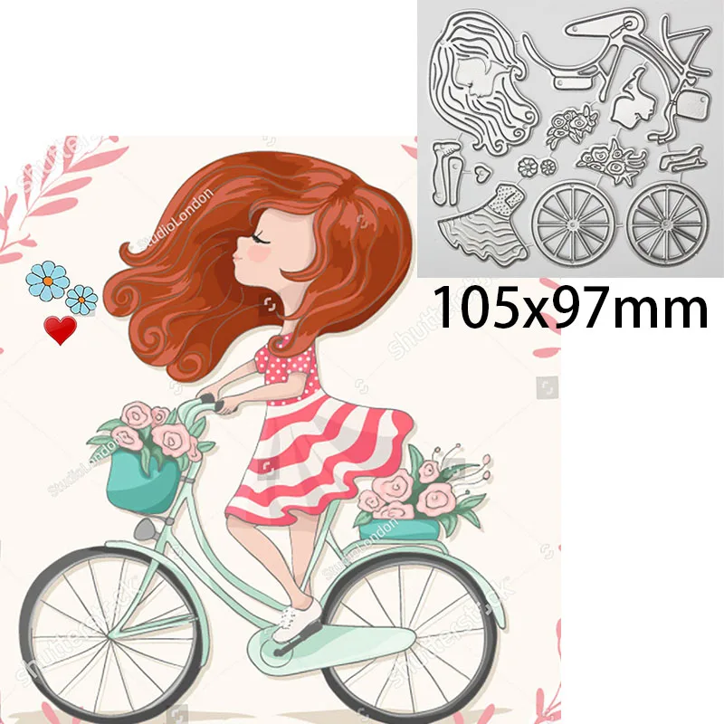 Bicycle Girl Flowers Cutting dies Stencils for DIY Scrapbooking album Embossing DIY Paper Cards Doll Knife Molds