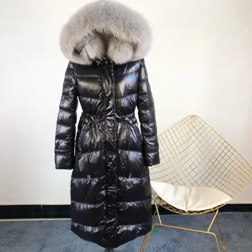 Tcyeek Толстая теплая зимняя куртка для женщин X-Long 90% утиный пух пальто большой лисий мех с капюшоном одежда женская пуховая парка Hiver LW1495 - Цвет: Black Real Fox