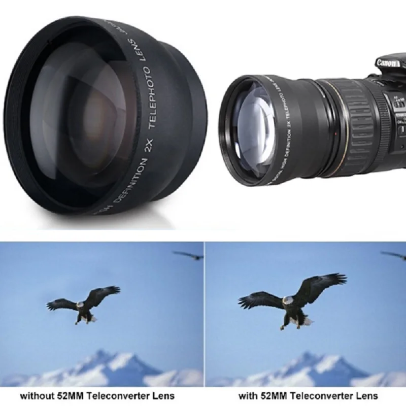 Профессиональный телеобъектив Cewaal для камеры Nikon D5100 D3200 D70 D40 52 мм увеличение 2x