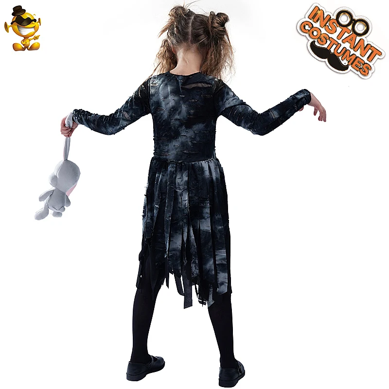 Костюм на Хэллоуин для девочек; платье Зомби костюмы праздничное детское платье черный приведение; Зомби платье Косплэй одежда