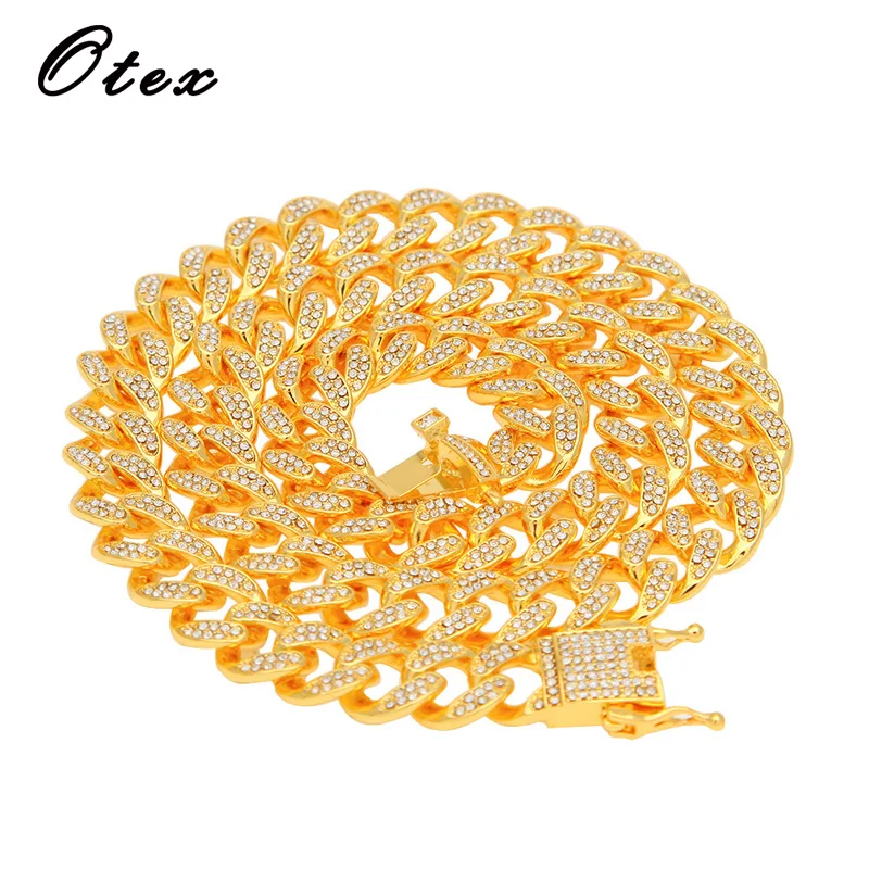 

2019 new arrival Bling Men's Hip Hop Iced Full Rhinestone Cuban Chain Gold Silver Color Stainless steel Link Necklaces Jewelry