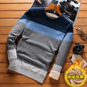 

OLOEY 2019 Winter Men Sweater Casual Round Neck Pullover Sweater LongSleeve Fit Slim Patchwork Knitted Male Sweater