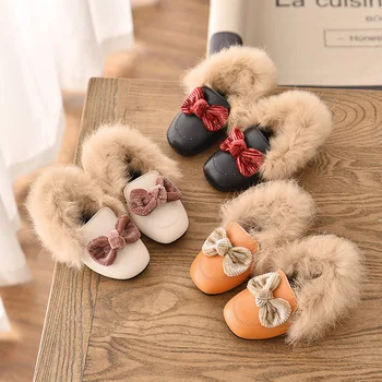 

2020 New Brand Autumn Winter Girls Shoes Warm Cotton Plush Fluffy Fur Kids Loafers With Metal Chain Boys Flats Children Loafers