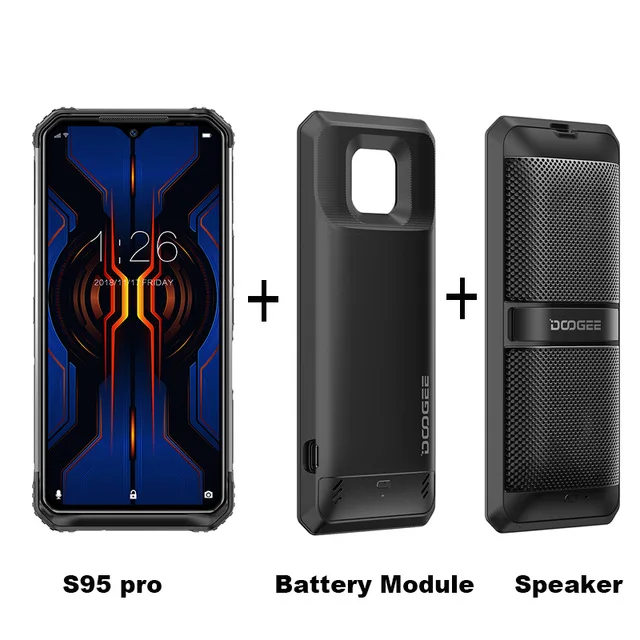 add module speaker New Doogee S95 pro Helio P90 Rugged Smartphone 6.3" IP68/IP69K 48MP Triple camera 8GB 128GB NFC Face unlock 4G Mobile Phone - Цвет: add module speaker