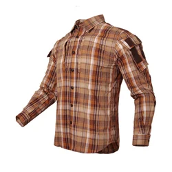 Fan-camisa táctica a cuadros para hombre y mujer, transpirable Camisa de algodón de manga larga, uniforme de caza para entrenamiento y senderismo al aire libre
