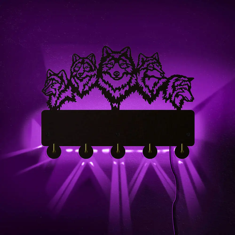 

Wolf Family LED Wall Hook Household Decor Wildlife Animals Multi-color Lighted Coat Rack Clothes Hanger Luminous Keys Holder