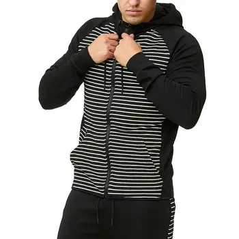 

Sweatshirt for Men Hooded Jacket Colorblock White Stripe Hooded Zipper 65% Cotton Outwear Sportswear Tracksuit Hoody Autumn