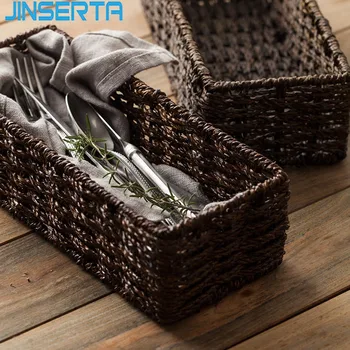 

JINSERTA Rattan Storage Tray Antique Dessert Bread Snack Basket Desktop Kitchen Sundries Organizer Tableware Decorative Basket