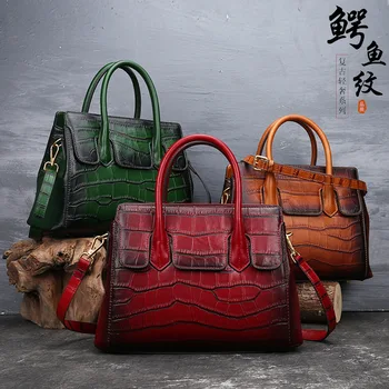 

Bags handbags new 2020 messenger shoulder bag crocodile grain leather handbags magnetic embossed women's handbags