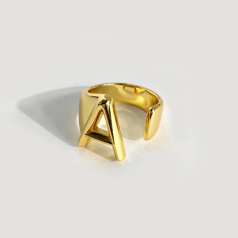 Для женщин золото 26 букв регулируемые преувеличенные кольца ювелирные изделия для девушек Латунное обручальное кольцо подарок bagues pour femme anillos mujer - Цвет основного камня: A