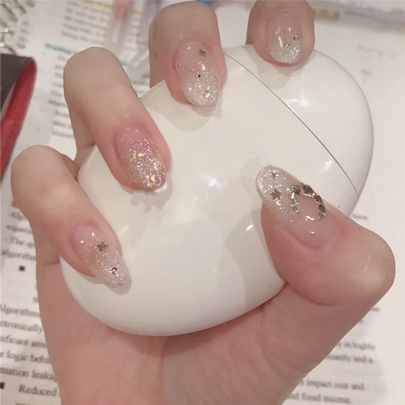 24Pcs/Box Full Cover Medium Long Stiletto Nail Tips French Style Matte Stars Pattern Solid Color Fake Nails With Glue | Красота и