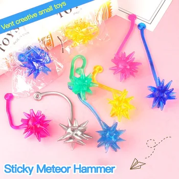 

5/10pcs Viscous Meteor Hammer Large Soft Rubber Throw Hand Sticky Ball Telescopic Elasticity Sticky Hammer Children's Toy Random