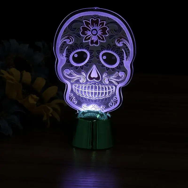 Skull Pattern Desk Lamp Day Of The Dead Night Table Decoration For Halloween Green | Дом и сад
