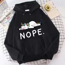

Hoodie Men Fashion Sweatshirt Nope Unicorn Casual Print Thicken Sweatshirt Autumn Winter Boys Girls Kawaii Hoodie Tops