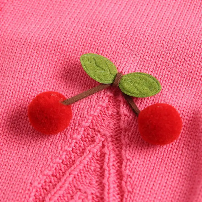 Пальто-Свитер хлопковый милый однотонный вязаный кардиган с вишнями для маленьких девочек на осень и зиму