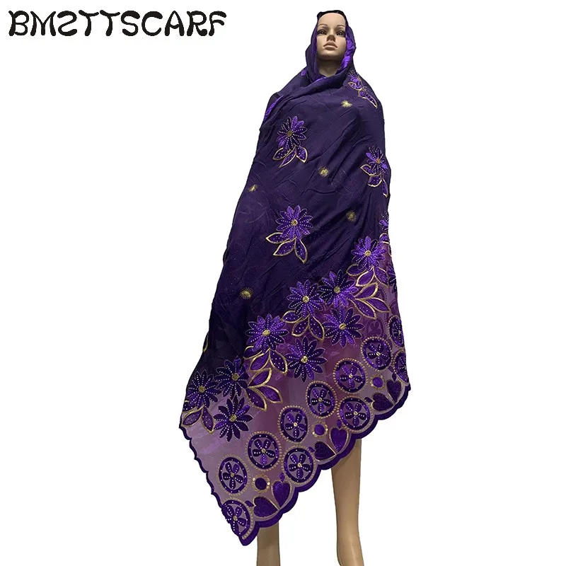 

New Designs African Women Big Scarfs Muslim Embroidery Cotton splicing net nice design scarfs hijab scarfs BM826
