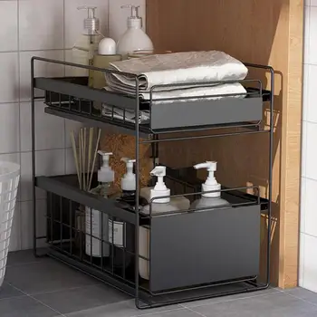 

Kitchen Sink Holder Floor Iron Segregation Condiment Cleaner Conditioner Multi-layer Storage Shelf