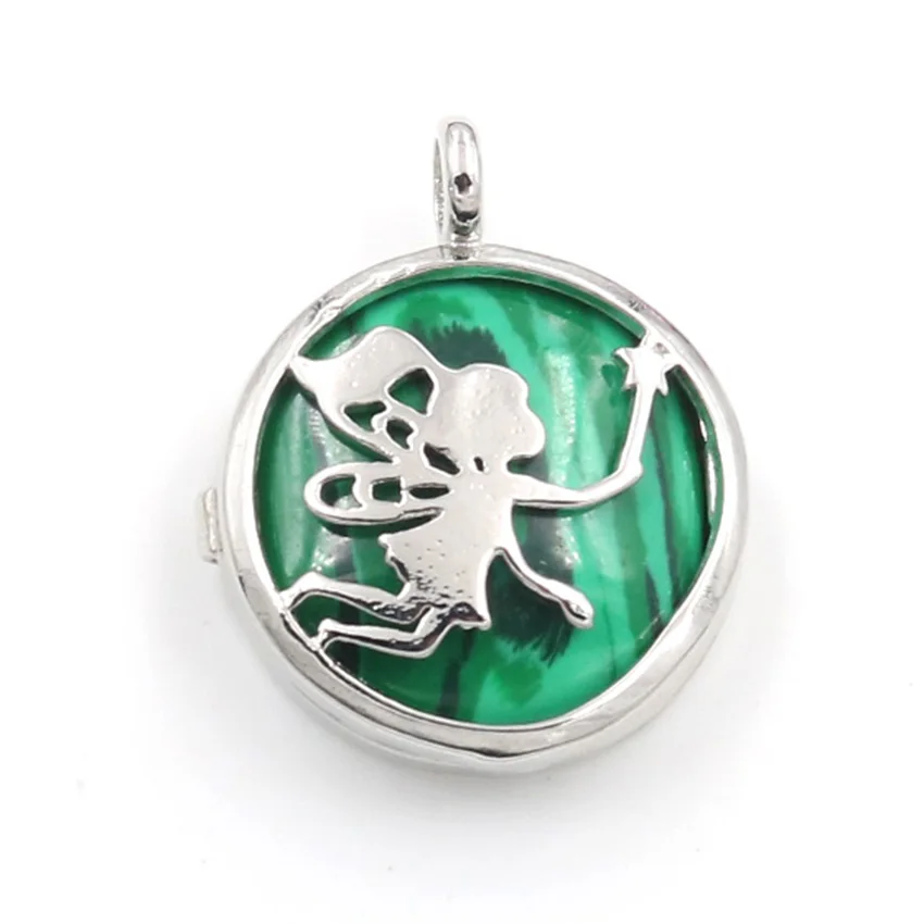 

Malachite Stone Silver Plated Fairy Locket Pendant Can Open Opalite Opal for Anniversary Gift Jewelry