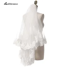 Lakshmigown Тюль белая слоновая кость свадебная фата короткая двухслойная с кружевной аппликацией свадебная фата Свадебные аксессуары