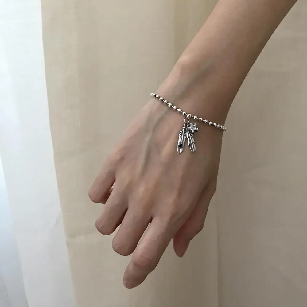 S925 стерлингового серебра звезды циркон бусины цепь серебряный браслет ювелирные изделия