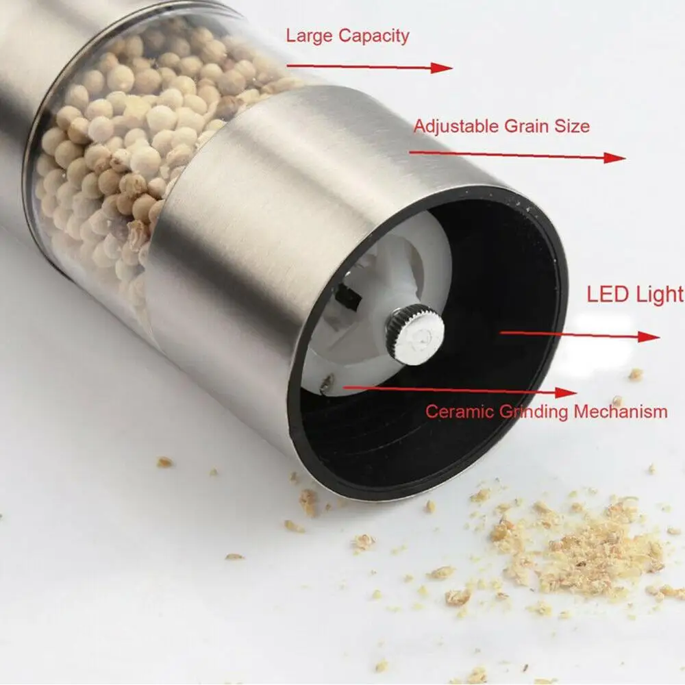 Electric Salt and Pepper Grinder Set - Stainless Pakistan