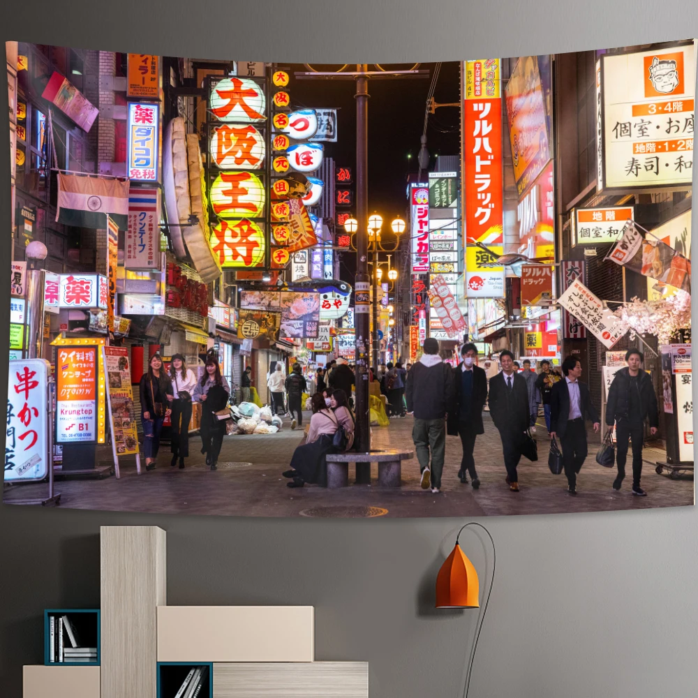 Tokyo Metropolitan nightlife tapestry Japanese wall hanging bedroom home decor Bohemian decorative Hippie printed sheet tapestry decor