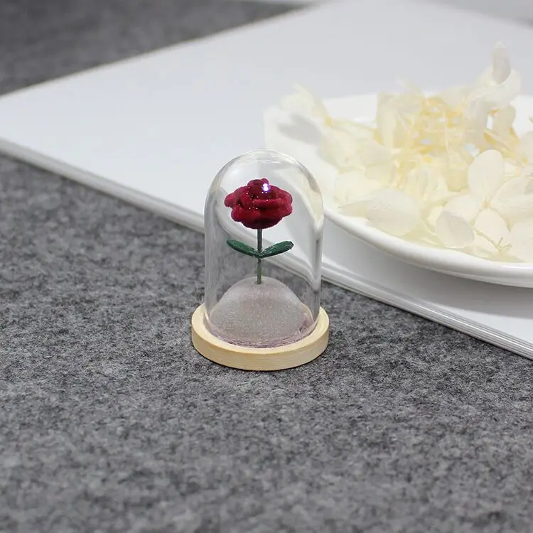 1pc 1:12 Dollhouse Miniature Decor Flower Display Glass Display Bell Jar With Wood Base Dollhouse Decoration Accessories 15 Size 6