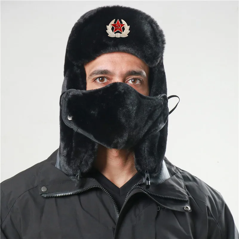 CAMOLAND Soviet Army Military Badge Bomber Hat Men Women Russia Ushanka Hats Faux Rabbit Fur Earflap Snow Caps Trapper Hats winter hat fashion hat fur hat earflap hat faux fur hat