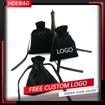 

50p 9X12cm Jewelry Packaging Velvet Bag Bracelet Ring Watch Bead Makeup Cosmetic Beauty Case Storage Drawstring Bags Custom Logo