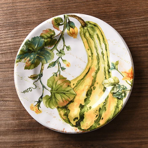 C Pastoral style creative painted auspicious pumpkin ceramic plate tableware Western steak salad cake storage decorative plate - Цвет: C