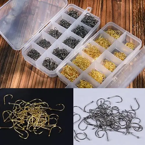 

500Pcs/Box Fishhooks Fish Jig Hooks with Hole Fishing Hook Tackle Box Carbon Steel Fishhook 3#-12# sizes Carbon Steel Fishhooks