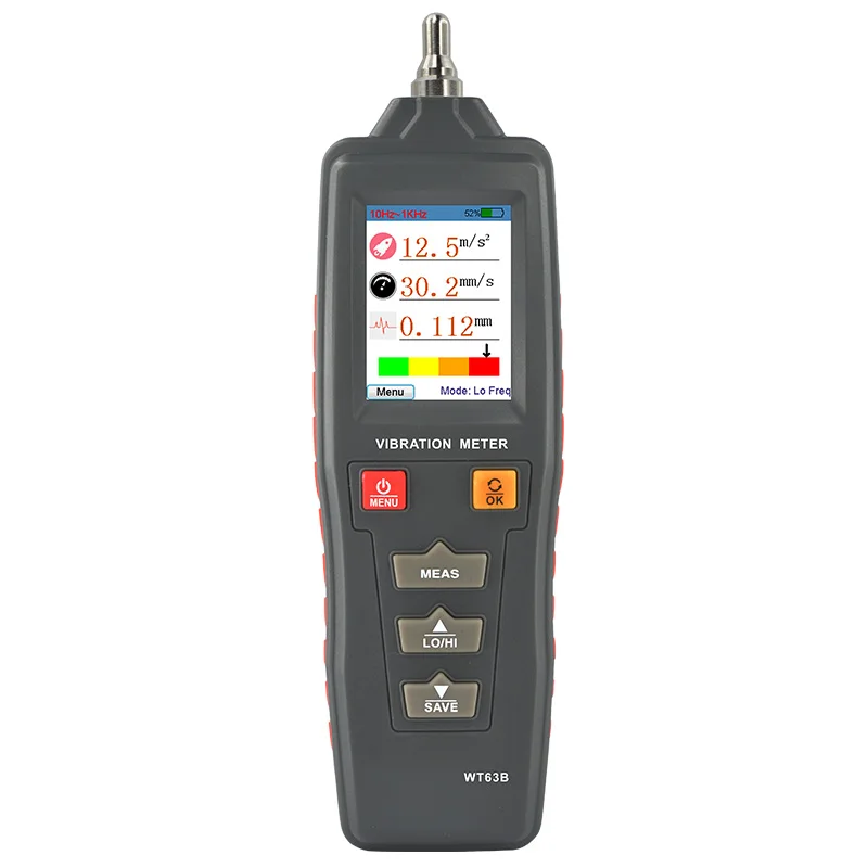

Digital Color LCD Vibration Meter Tester WT63B Vibrometer Acceleration 0.1-199.9M/S2 Velocity 0.1-199.9mm/S Displacement 0.001-1