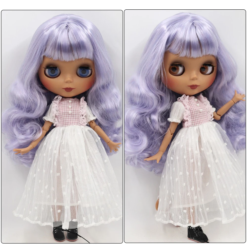 Neo Blythe Doll with Purple Hair, Dark Skin, Matte Cute Face & Custom Jointed Body 2