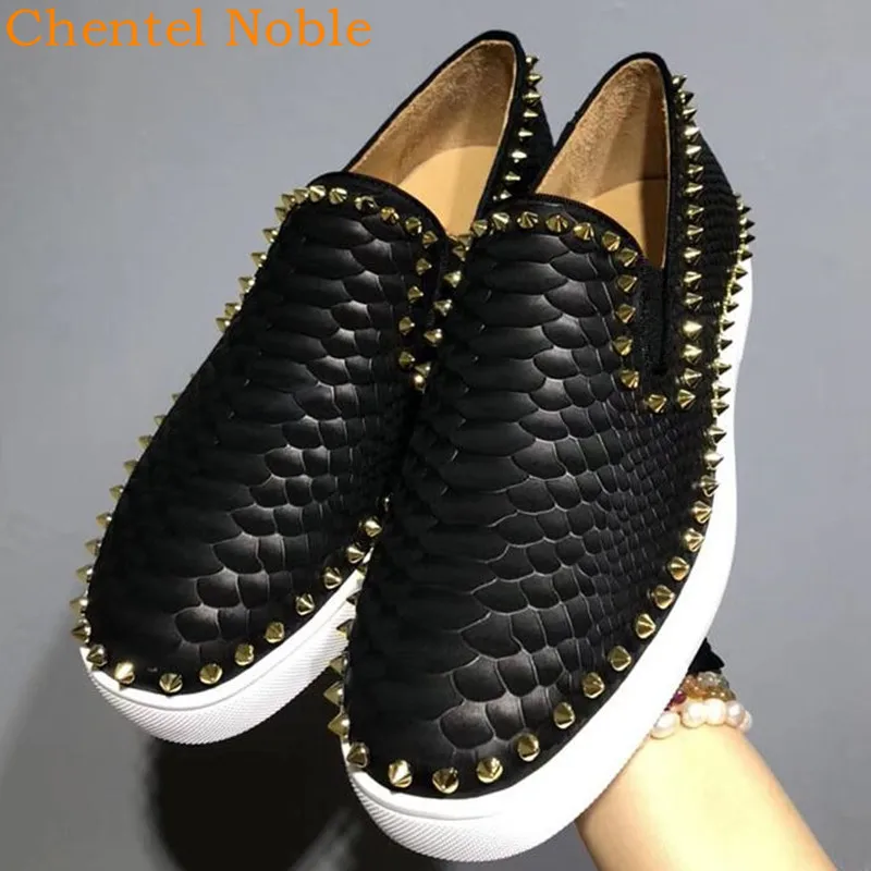 Бренд oleer Chentel благородный ручной черный цвет золотые заклепки мужская повседневная обувь для вечеринок мужские туфли на плоской подошве Tenis Masculino большой размер