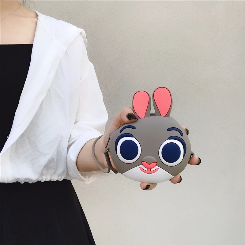 

Zippered Portable Round Shape Earphone Bag Headset Box Soft Silicone Earphone Case Cute Cartoon Rabbit USB Cable Organizer Pouch