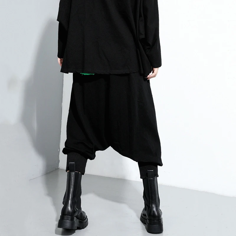 [EAM] High Elastic Waist Black Letter Printed Long Harem Trousers New Loose Fit Pants Women Fashion Spring Autumn 2020 1DA126