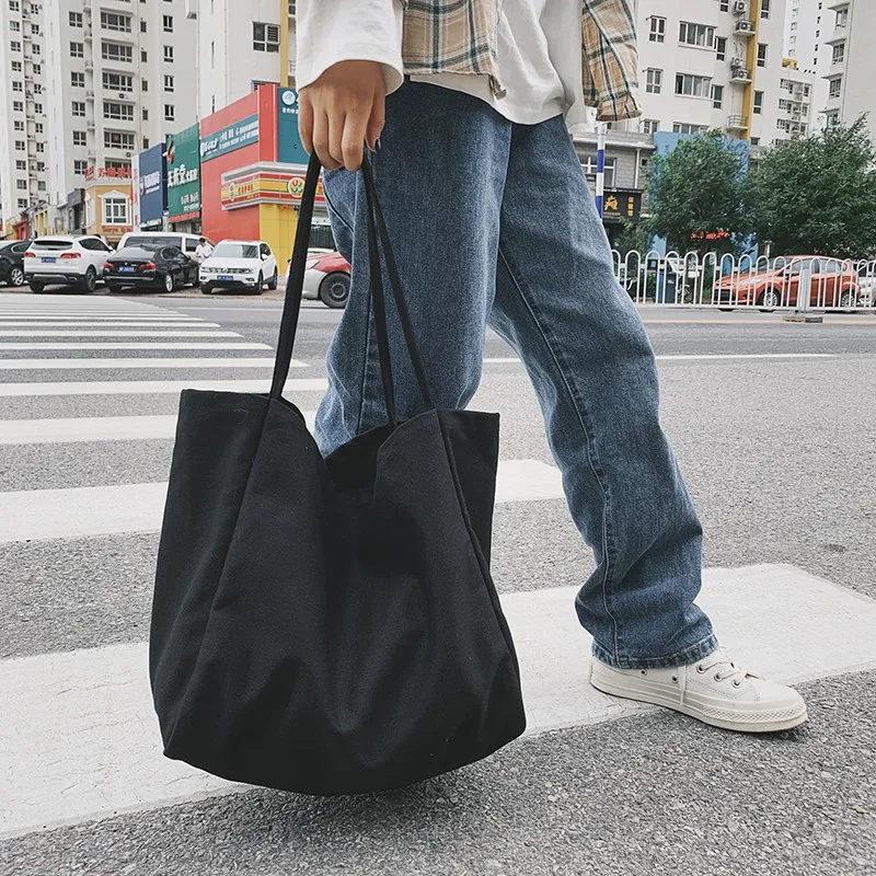 Casual Canvas Shopping Bag High Quality Eco Reusable Grocery Handbag Lightweight Shoulder Bags Large Capacity  Daily Tote Pouch