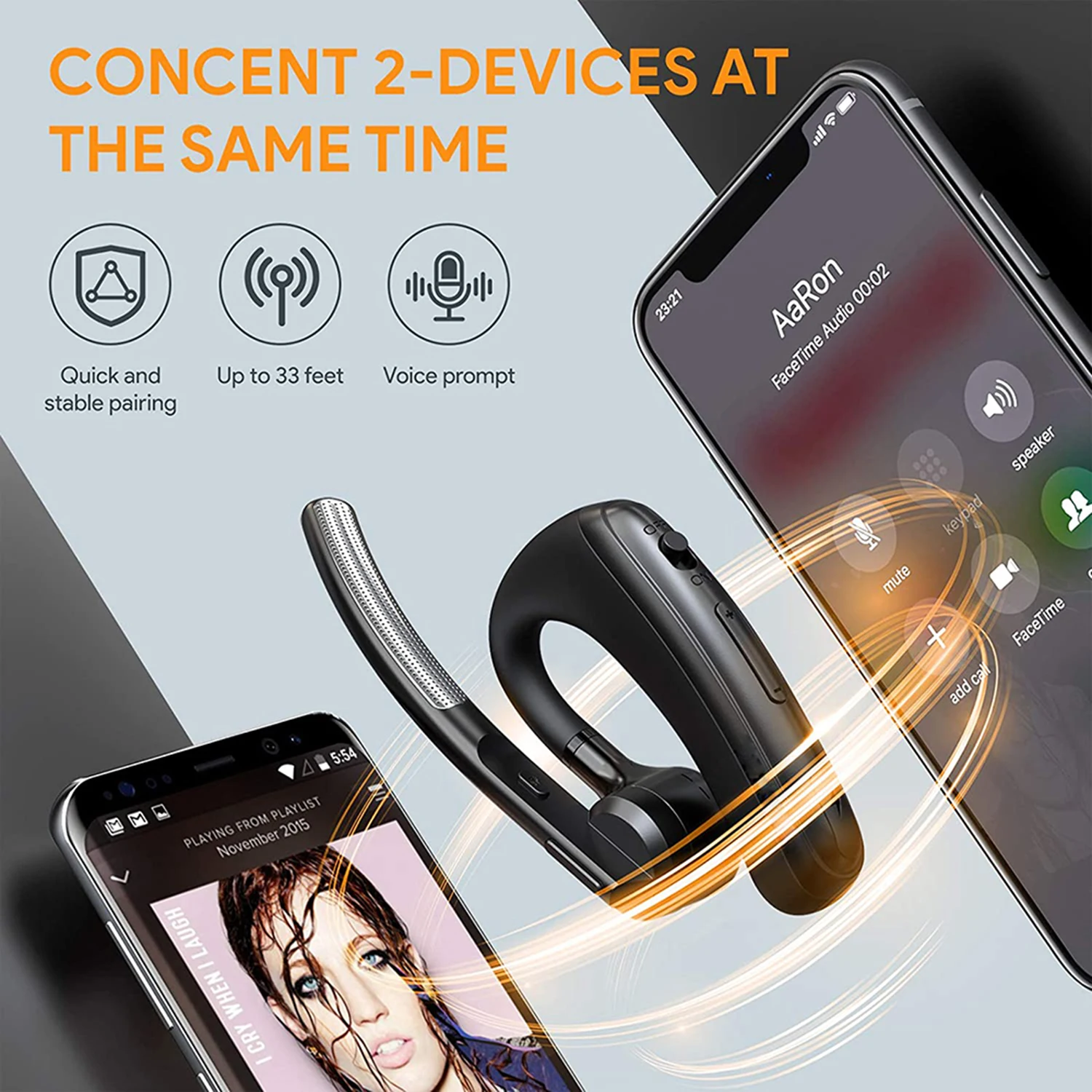 Wireless Headphone Bluetooth Earphones Handsfree Noise Reduction Apt-X HD Dual Mic For All Smart Phones