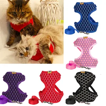 

Rhinestone Mesh Cat Harness And Leash Set Breathable Adjustable Pet Vest Harness For Small Dog Cat Walking Harnesses Leads