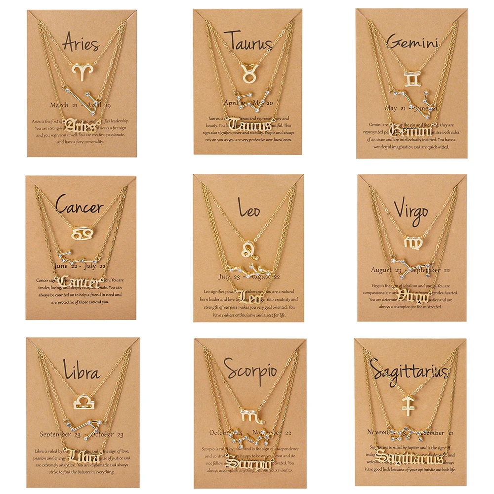 Collar con colgante de horóscopo de 3 unids/set para Color dorado, signo del zodiaco, cáncer, Leo, escorpio, constelación, joyería - AliExpress Joyería y