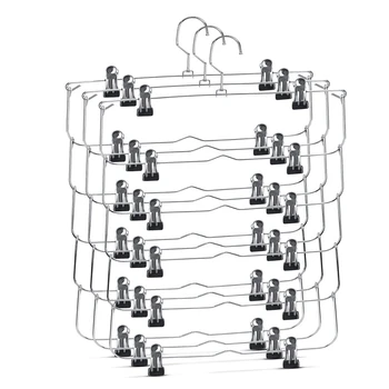 

6-Tier Skirt Pants Shorts Hangers with Adjustable Clips Space Saving No Slip Hangers Skirt Organizer 3 Pack