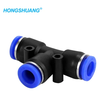 

Black pneumatic trachea connector quick plug quick connector T type tee PE-4/6/8/10/12/14/16mm
