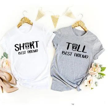 

Best Friend Printed Tshirt Tall Short Best Bestie Bff Matching T-shirts Women's Casual Cotton Short Sleeve Tops