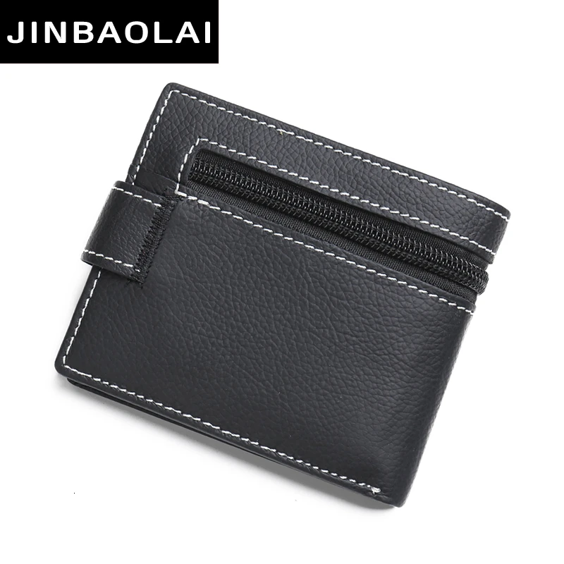 Мужской кошелек из натуральной кожи новинка Черные Двойные кошельки на молнии