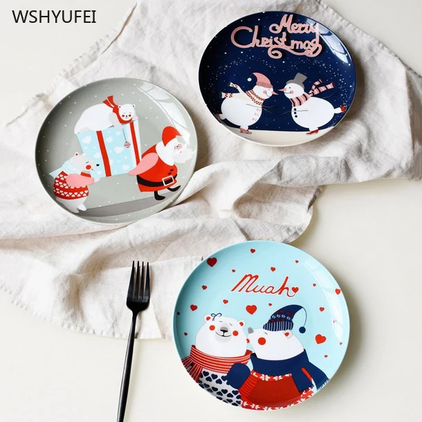 8 inch Christmas theme bone china western steak salad dessert cake home kitchen storage decorative plate cute Christmas gift